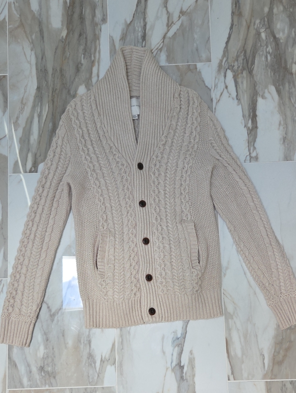 American Eagle Outfitters Cream Cable Knit Shawl Collar Cardigan